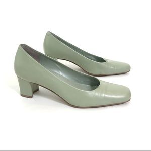 VTG Sage Green Pumps, Chunky Square Heel, like MNZ